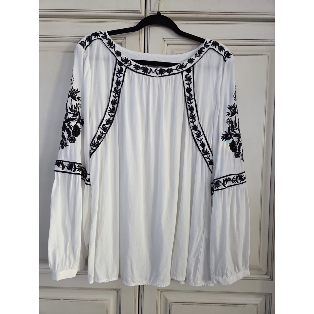 Chico's Embroidered Peasant Top Women's 3 Embellished Boho Folk Tunic